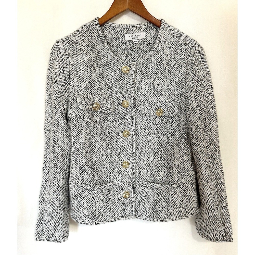Derek Lam Collective Women's Jacket Blazer 44 Gray Tweed Button Front Wool Blend